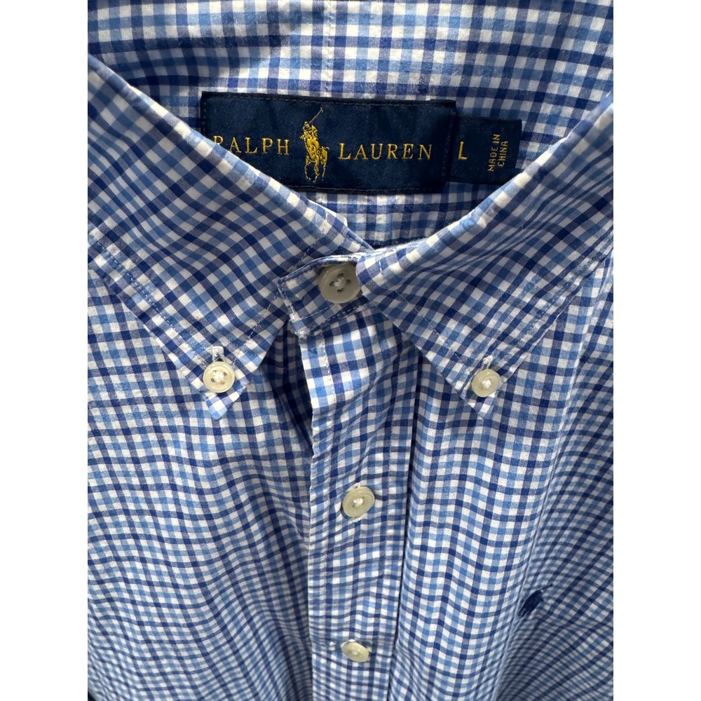 Ralph Lauren Mens Blue White Gingham Check Button Down Shirt Long Sleeve Large